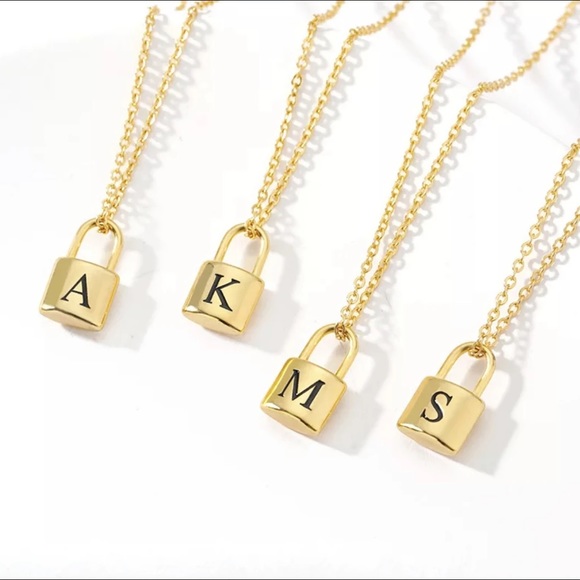 18k Personolized Initial Padlock Necklace Name Lock Pendant - Picture 2 of 5
